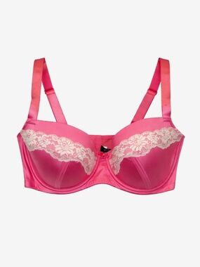 Voglio Baconette Bra Womens Size 38DD Hot Pink Satin Lace Coquette Sexy